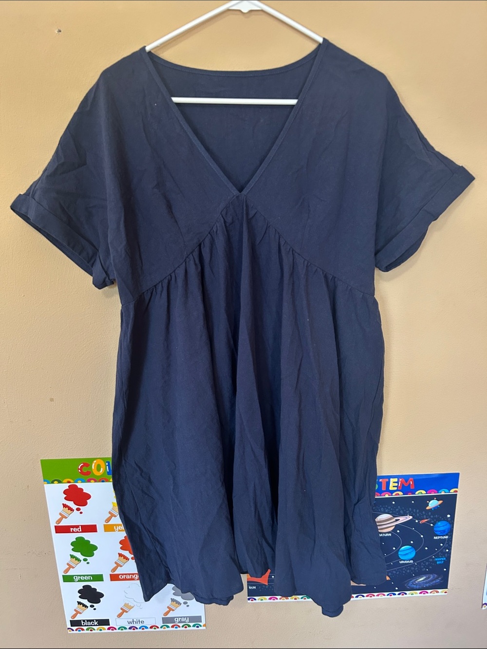 SHEIN Navy V-Neck Babydoll Tunic